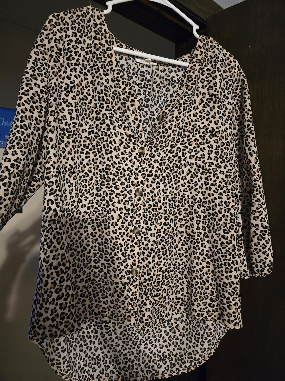 Maurices Leopard-Print Button Front Blouse - Beige & Black